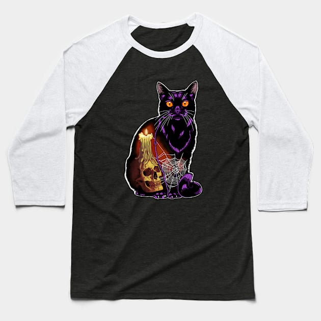 Halloween Cat with Skull Baseball T-Shirt by SierraTiegsArt